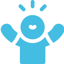 Blue icon of a person with arms raised and three lines above the head, suggesting excitement or celebration—perfectly capturing the joy of Bouncy House Fun.