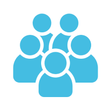 Icon of five blue human figures arranged in a group, symbolizing a community or team, perfect for representing Bouncy House Fun gatherings.